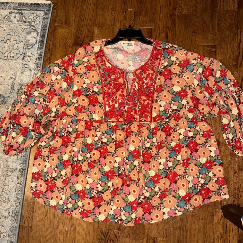 Savanna Jane Tunic Top Shirt Size 3X Embroidered Flowy Floral Boho Hippie
